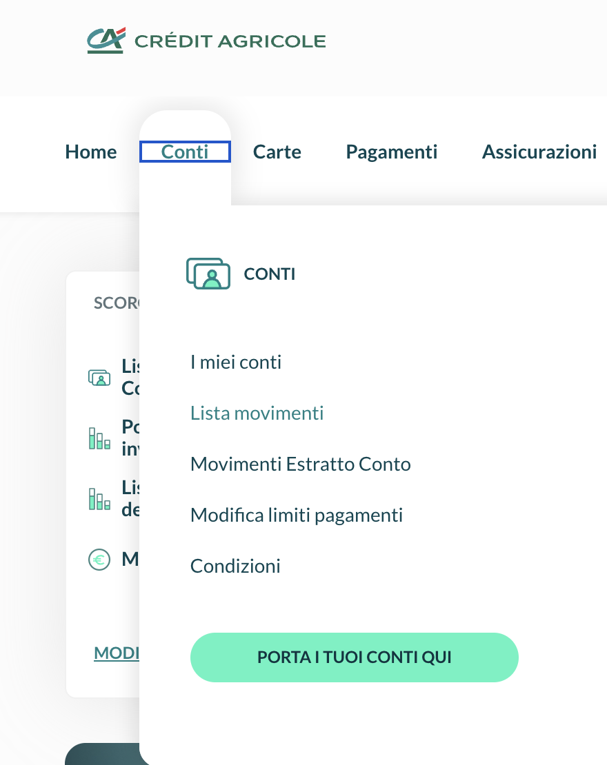 Crédit Agricole — home, checking account activity section