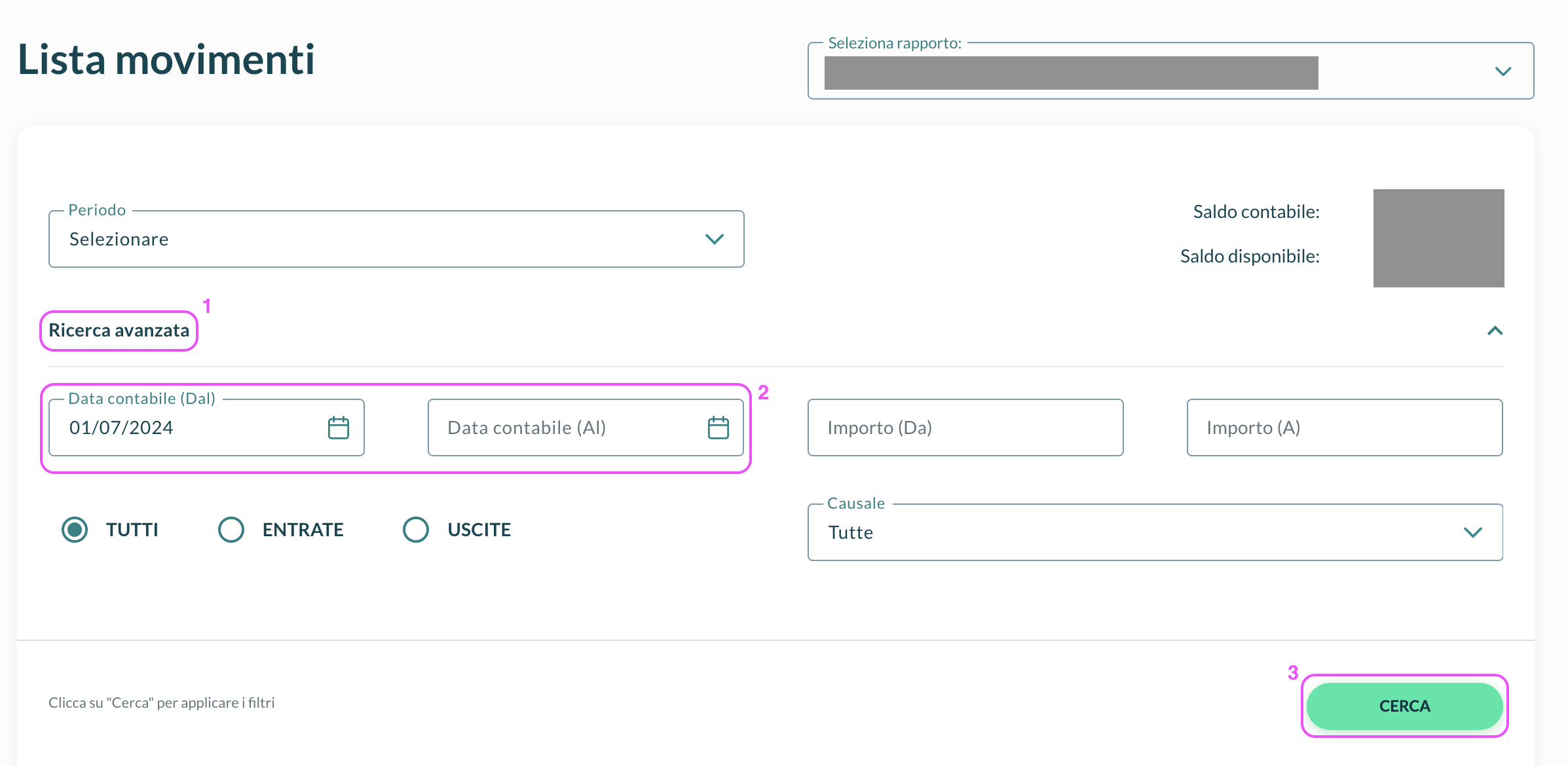 Crédit Agricole — account activity list